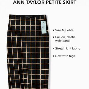 Ann Taylor Petite Skirt M Black Tan Windowpane Grid Pencil Career NWT